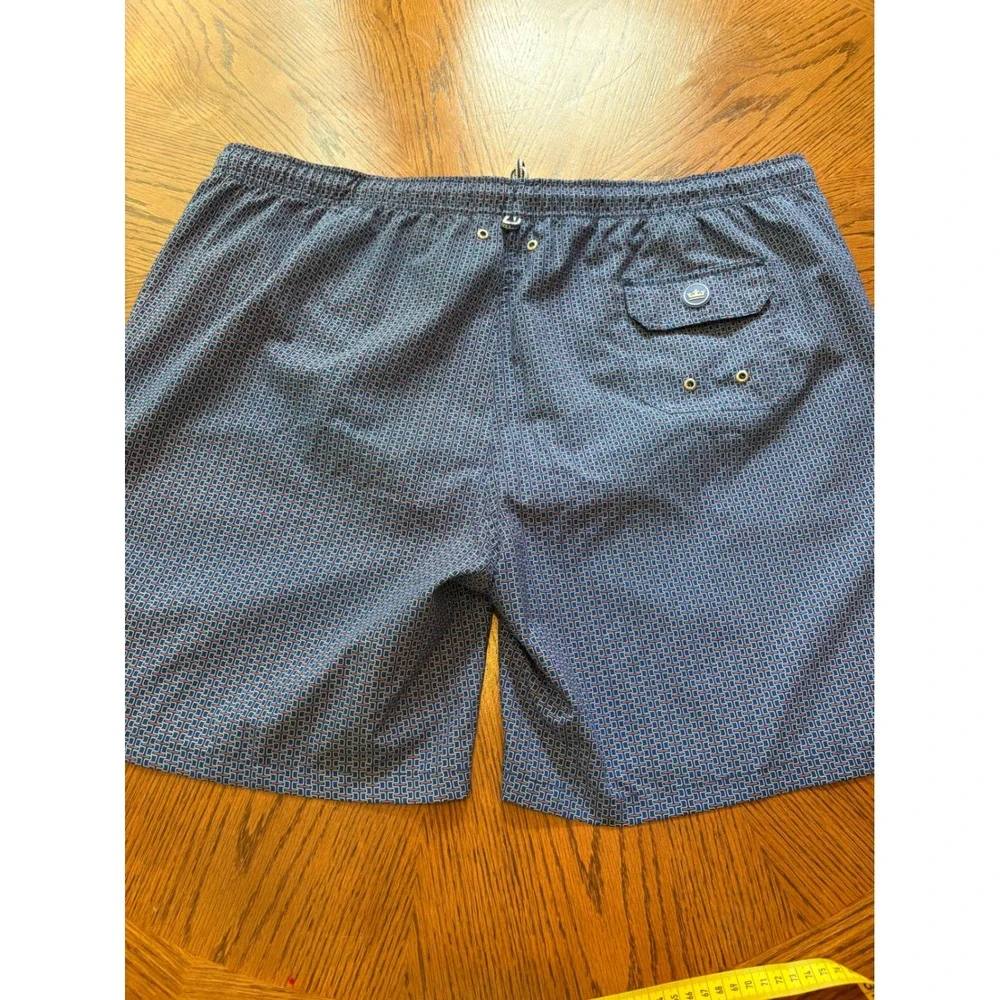 Peter Millar Seaside Collection Blue Orange Geometric Swim Trunks Mens XXL‎